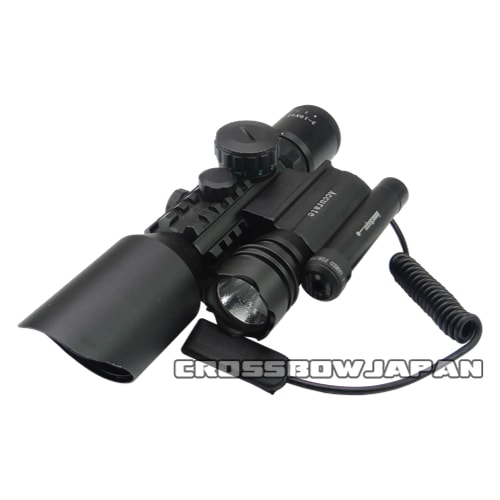 クロスボウ用スコープ 3-10×42 レーザー&フラッシュライト付き 10&20mmマウント対応